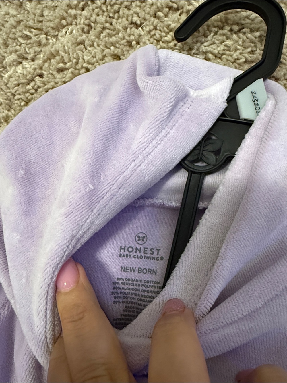Honest Lilac Baby Hoodie & Jogger Velour Set Size Newborn-Nwt — image 6 of 6